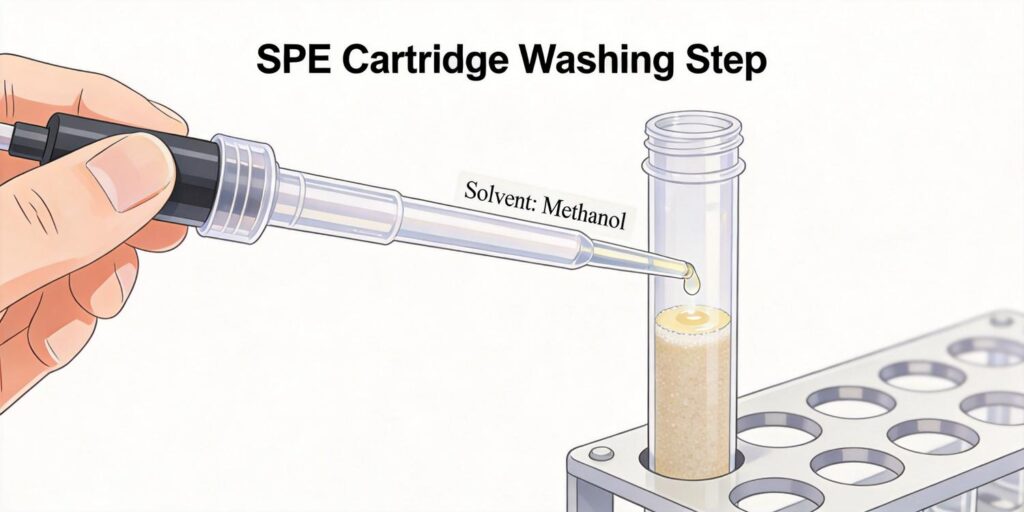 washing solvent being applied to SPE cartridge