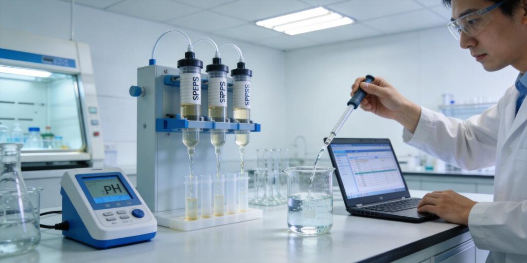 environmental scientist performing SPE extraction on water samples