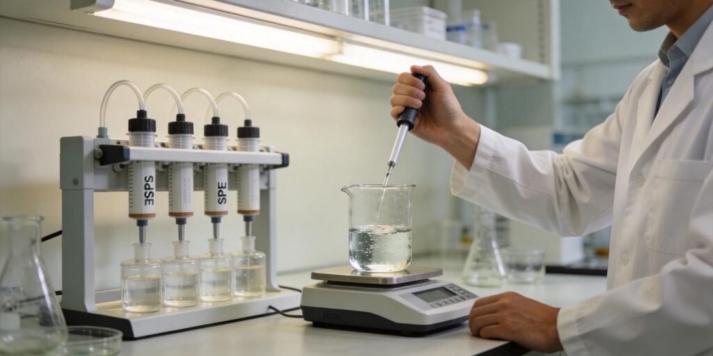 SPE cartridges used in environmental water testing laboratory