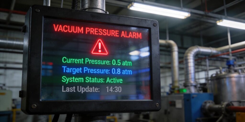 Control panel displaying vacuum pressure alarm indicators