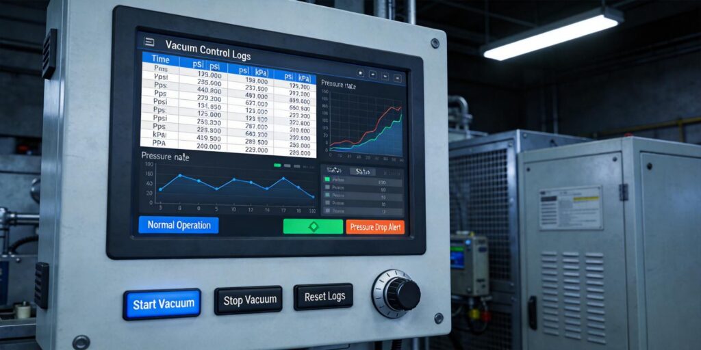 Digital interface displaying logged vacuum pressure trends