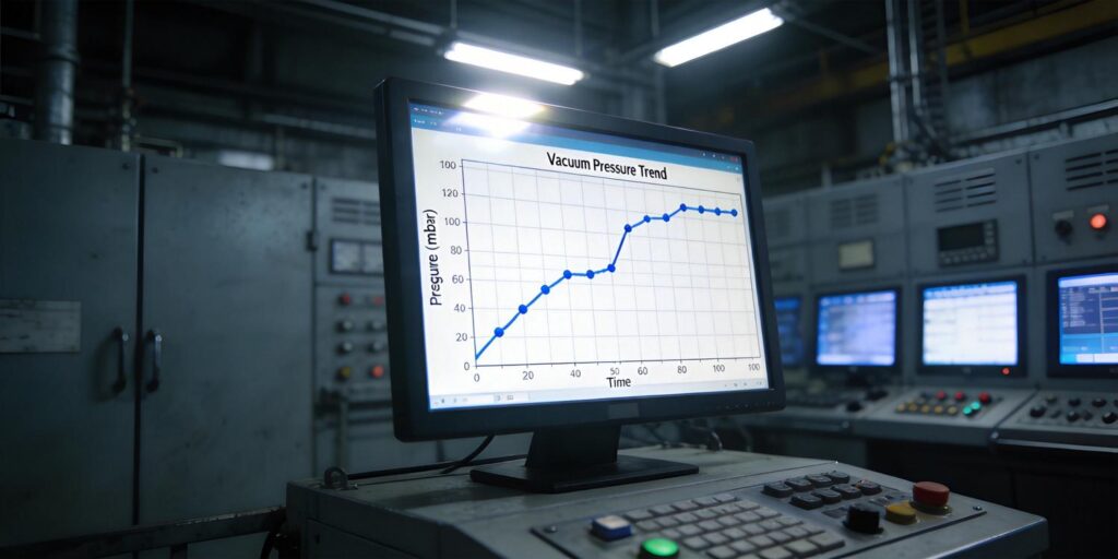 Pressure trend graph displayed from vacuum gauge data
