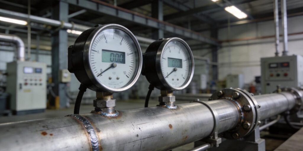 Two vacuum gauges mounted on industrial vacuum pipeline