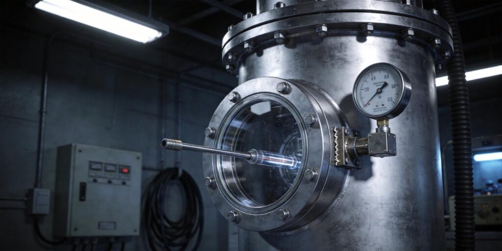 Cold cathode vacuum gauge on electron beam vacuum chamber