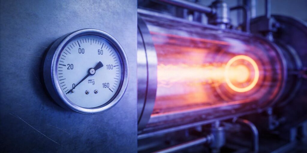Vacuum gauge mounted near sputtering plasma chamber