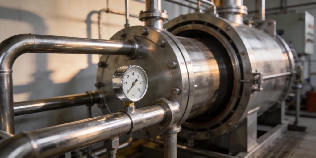 Vacuum gauge mounted on industrial heat treatment furnace