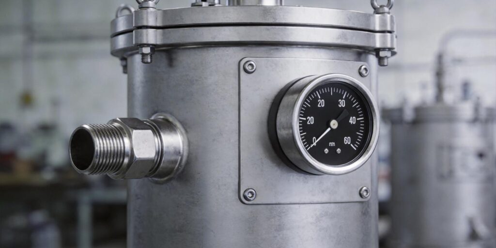 Vacuum gauge installed on gas-loaded industrial chamber