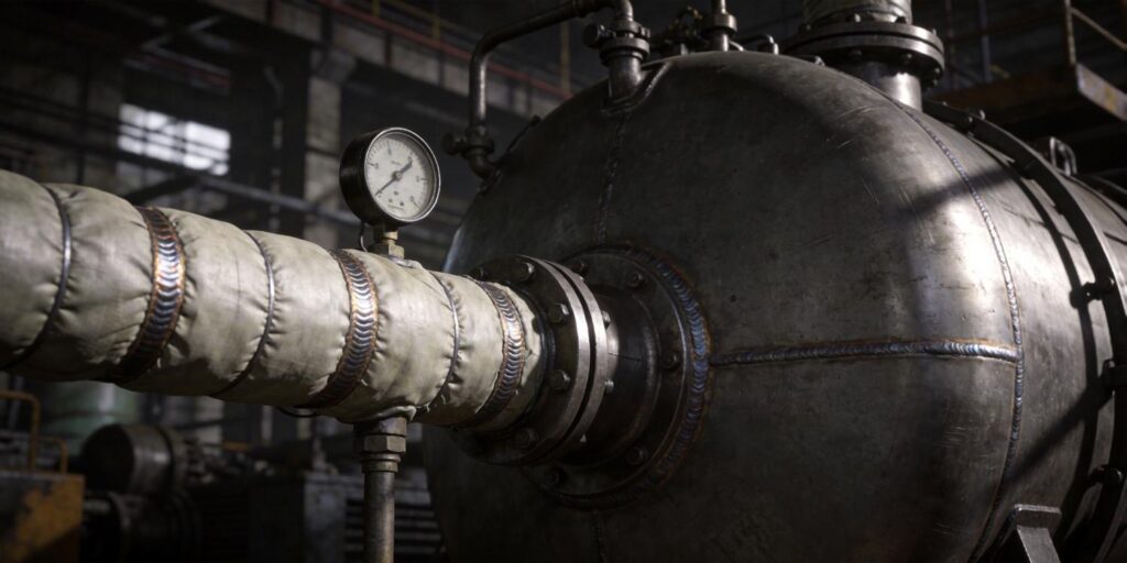 Vacuum gauge mounted on industrial high temperature furnace pipeline