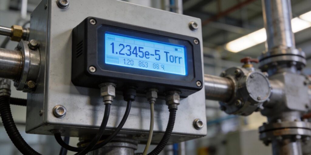 Digital vacuum gauge showing high resolution pressure display