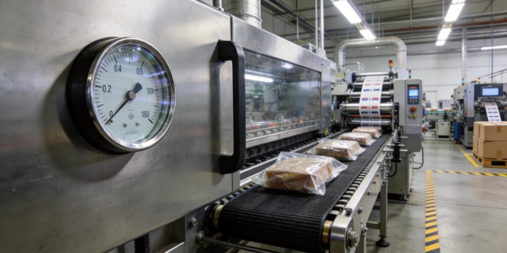 Vacuum gauge installed on industrial packaging machine