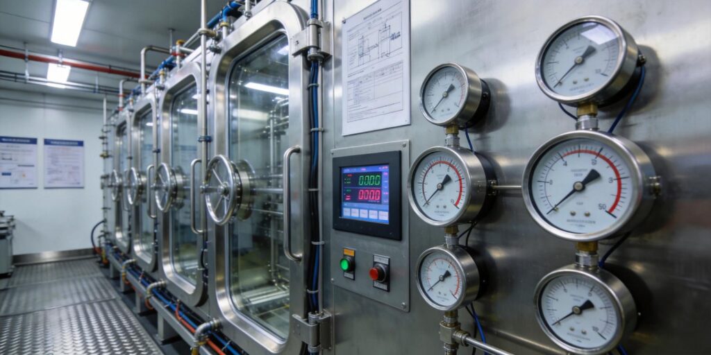 Multiple vacuum gauges installed in industrial coating vacuum chambers