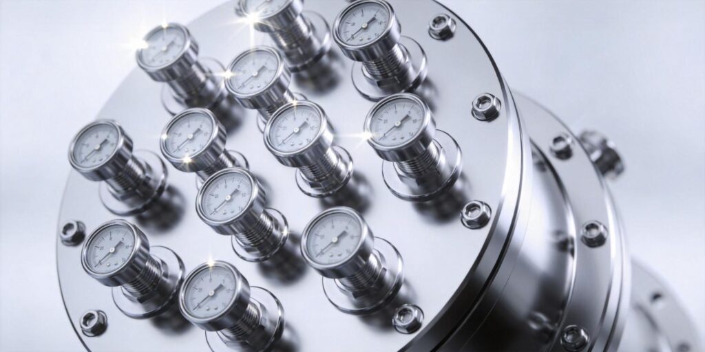 Vacuum gauge mounted at optimal position on industrial vacuum chamber