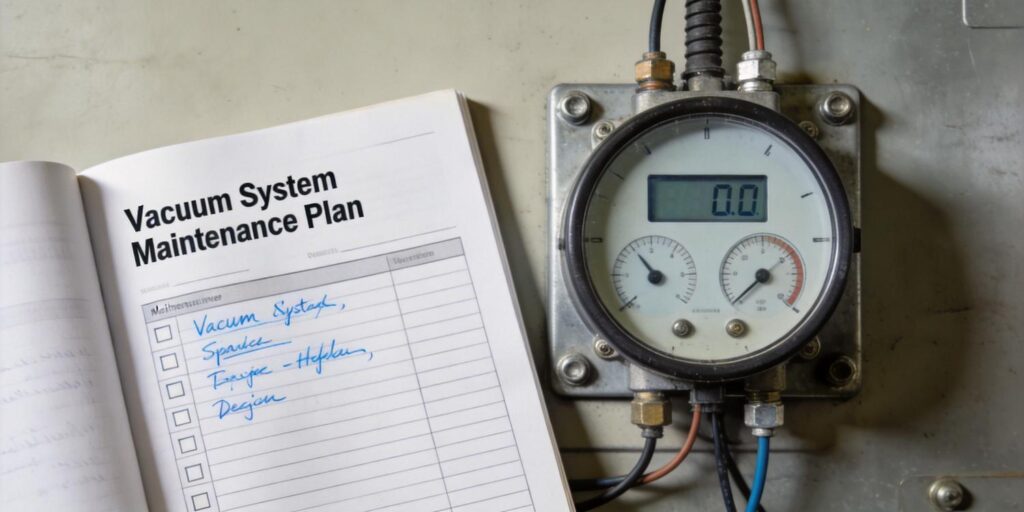 Maintenance checklist beside installed vacuum gauge