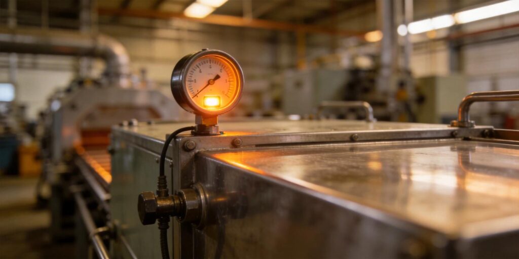 Vacuum gauge monitoring pressure in industrial coating machine