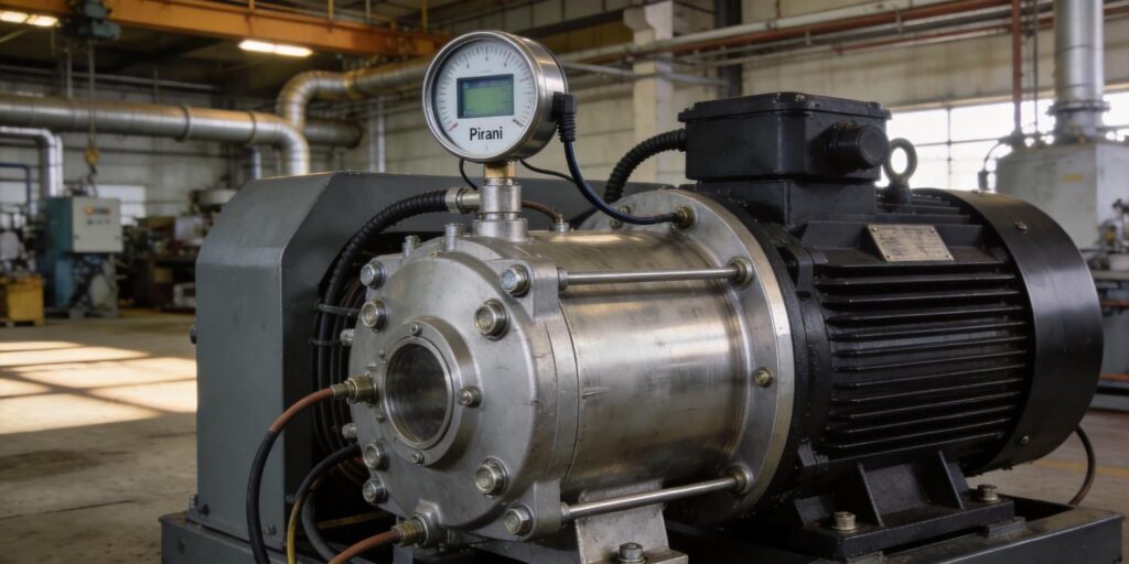 Vacuum pump with Pirani transmitter monitoring pressure