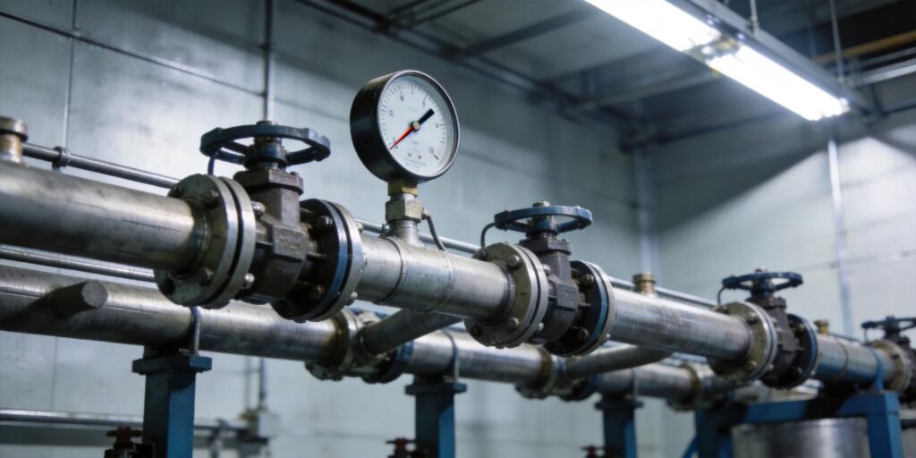 Vacuum gauge mounted on industrial vacuum chamber