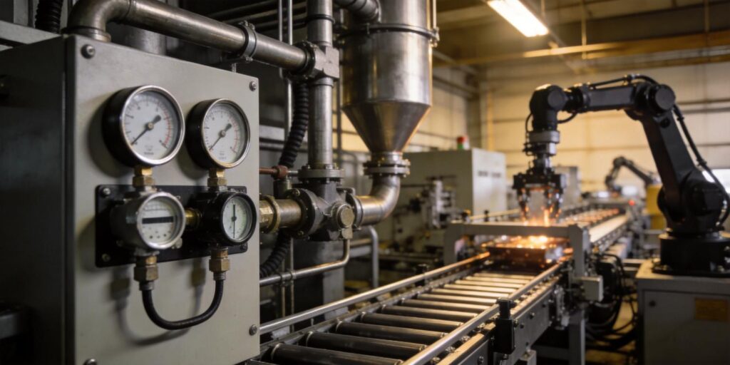 Vacuum gauge installed on automated industrial vacuum system