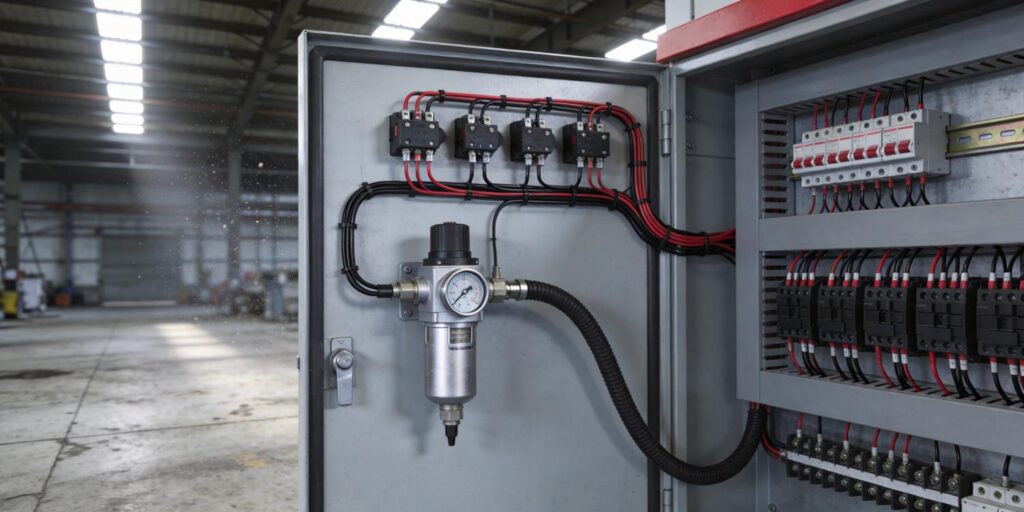 Vacuum transmitter wired into industrial safety interlock panel