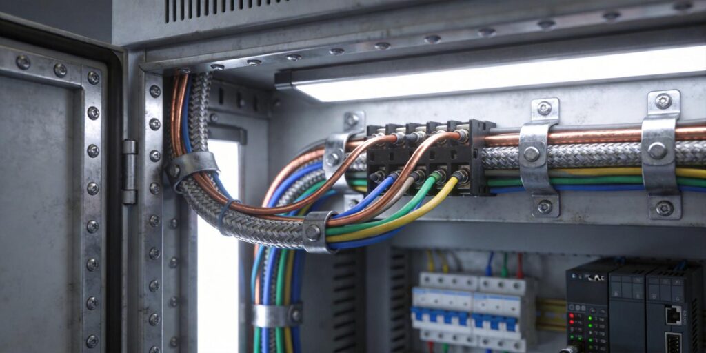 Vacuum transmitter wiring inside industrial control cabinet