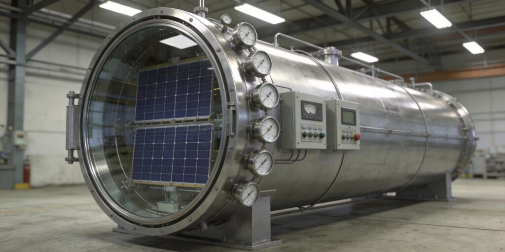 Vacuum gauges installed on solar panel production vacuum chamber