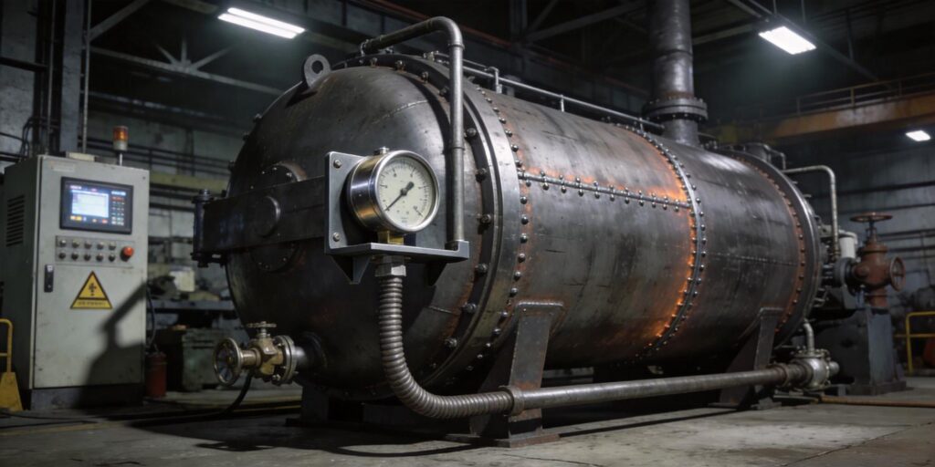 Vacuum gauge mounted on industrial furnace pipeline