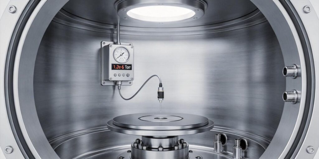 Vacuum gauge monitoring thin film coating chamber