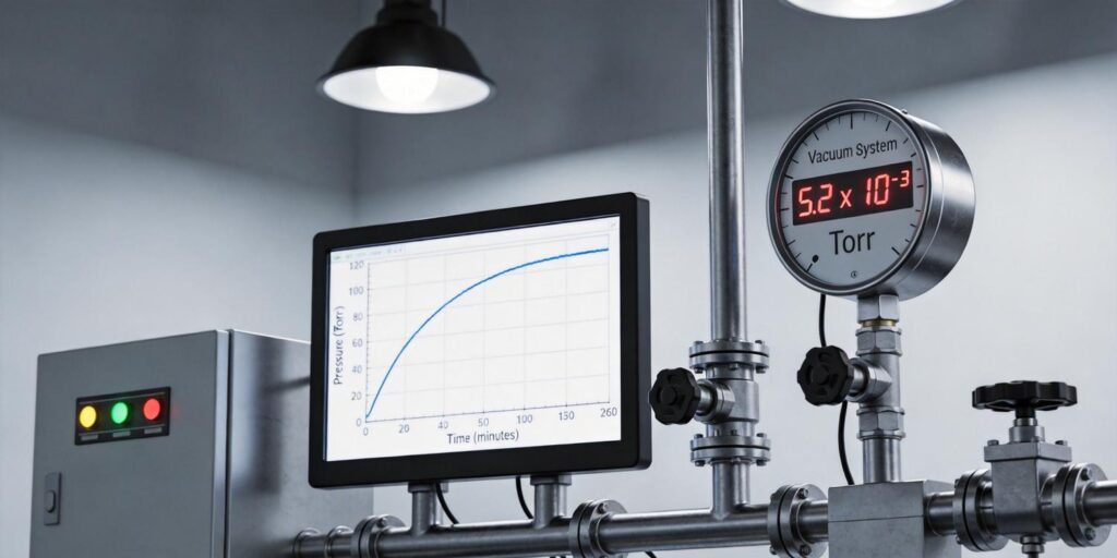 Vacuum gauge reading displayed during leak detection test