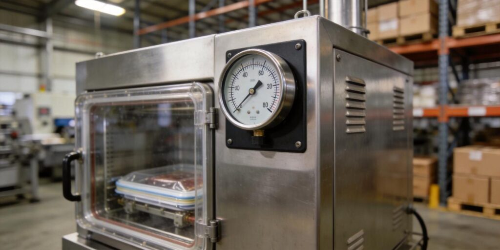 Vacuum gauge mounted on packaging machine