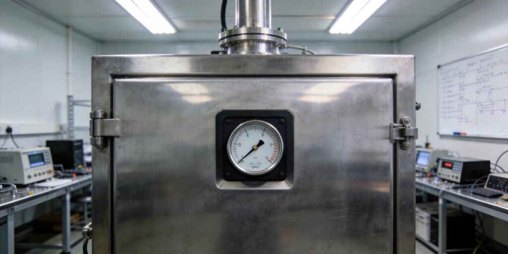 Vacuum gauge monitoring chamber during leak test