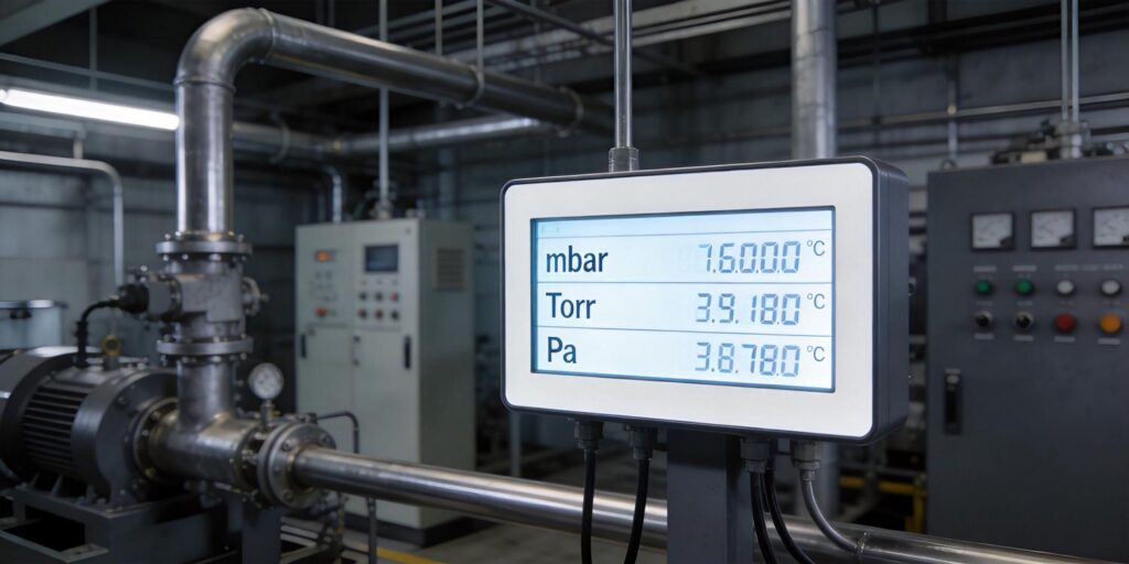 Vacuum controller display showing different pressure units