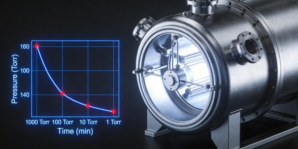Vacuum pressure pump-down curve displayed during system evacuation