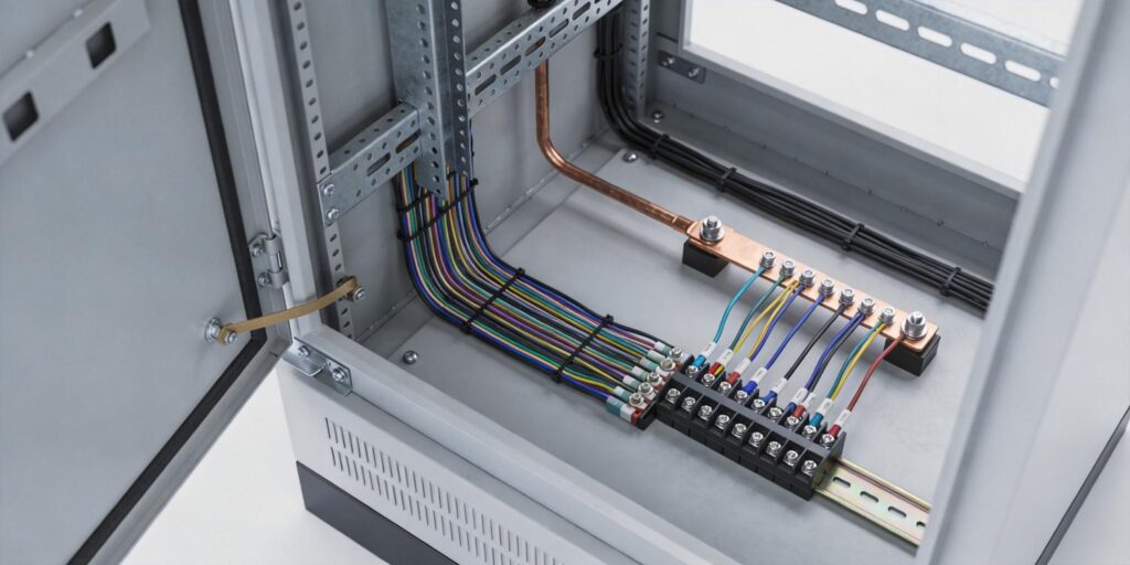 Vacuum transmitter wired with proper grounding inside control cabinet