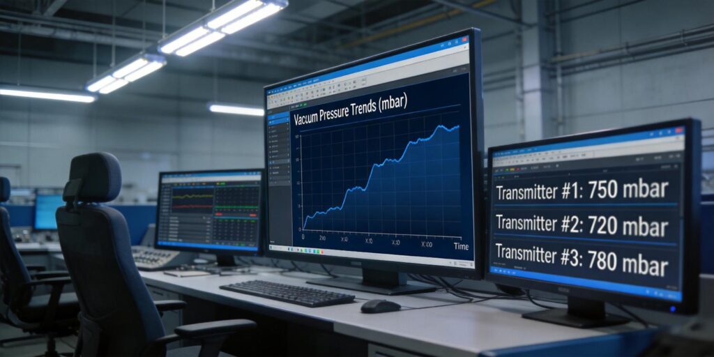 SCADA screen displaying vacuum pressure data from transmitters