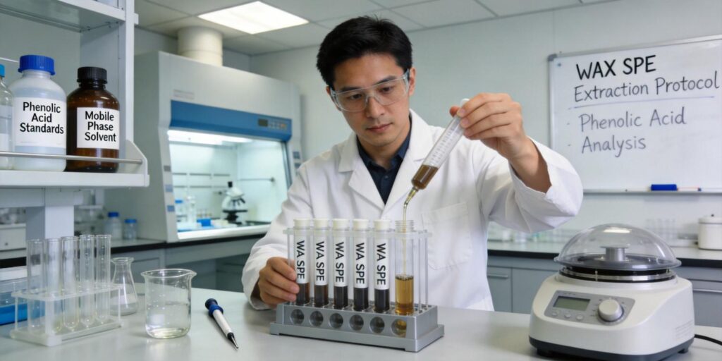 WAX SPE cartridge extracting phenolic acids from plant sample