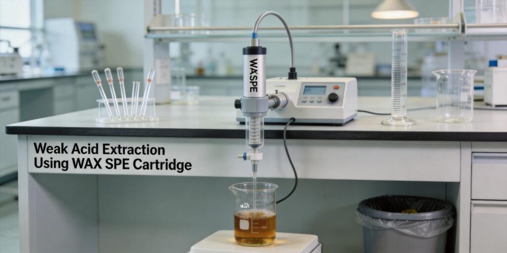 WAX SPE cartridge extraction of weak acids
