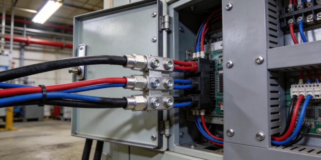 Vacuum gauge wiring connected to PLC cabinet