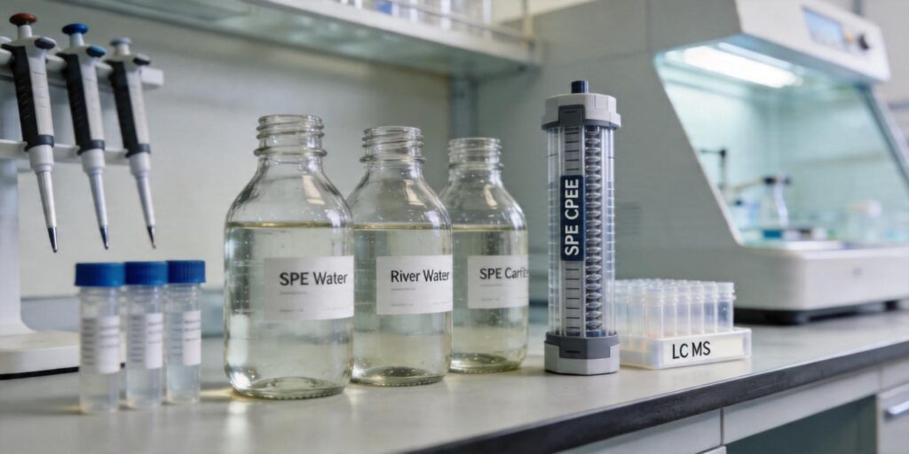 HLB SPE workflow extracting antibiotics from river water samples