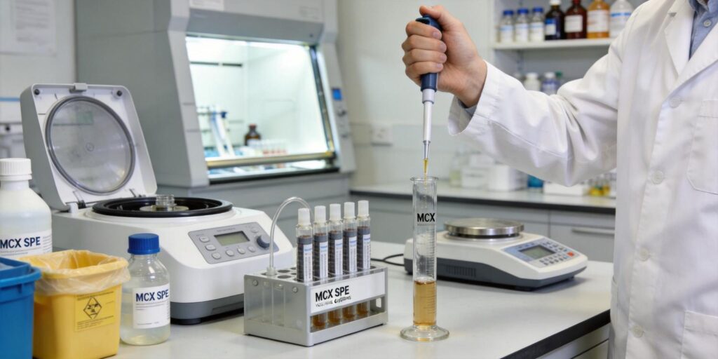 MCX SPE workflow isolating beta blocker drugs from plasma samples