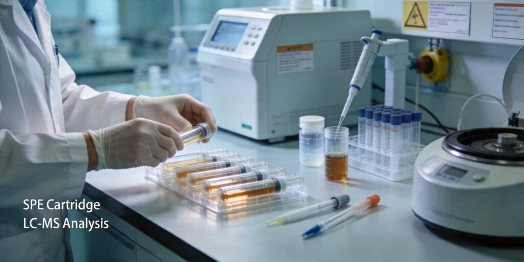 SPE cleanup process preparing serum or plasma samples for LC-MS