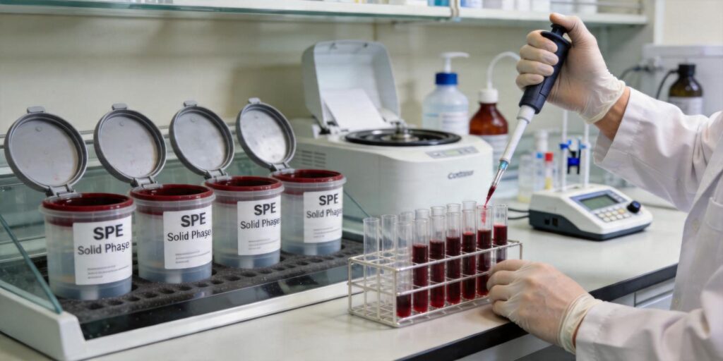 SPE cleanup workflow preparing blood samples for LC-MS
