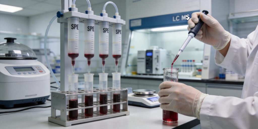 SPE cartridge extracting drugs from blood samples for toxicology testing