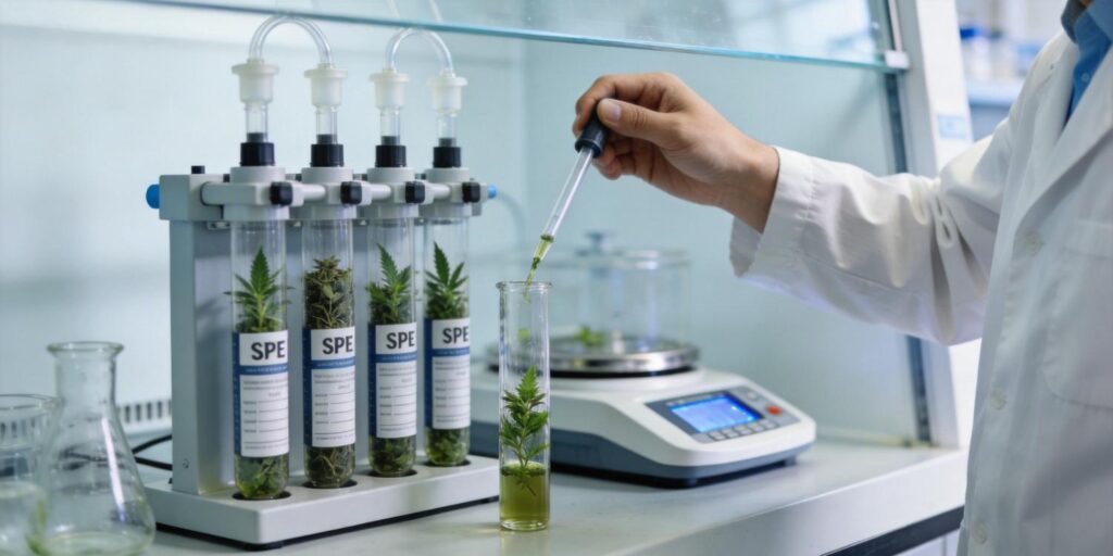 SPE cartridge removing chlorophyll pigments from plant extract