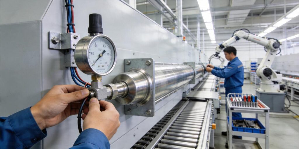 Vacuum gauge installation on coating machine assembly line