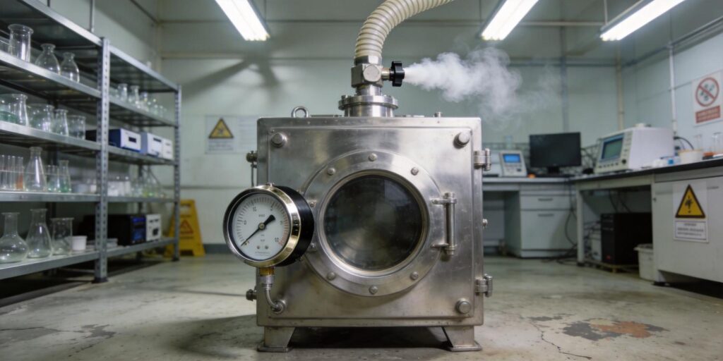 Cold cathode gauge mounted on chamber during venting process