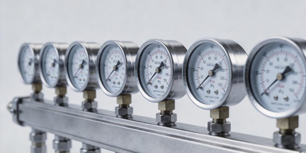 Multiple cold cathode vacuum gauges installed on manifold