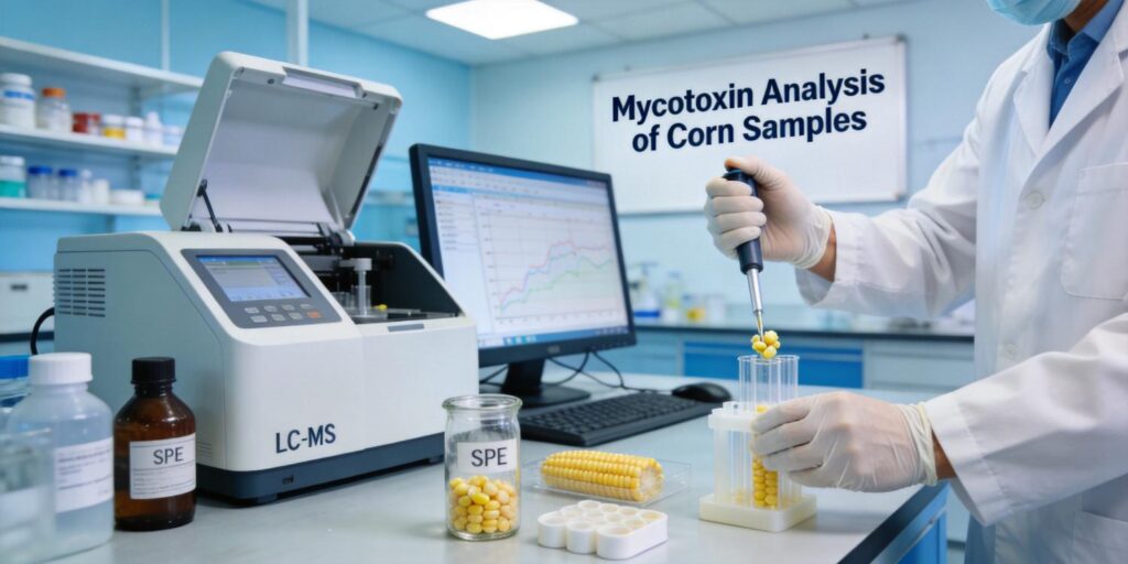 SPE cleanup and extraction of mycotoxins from corn samples