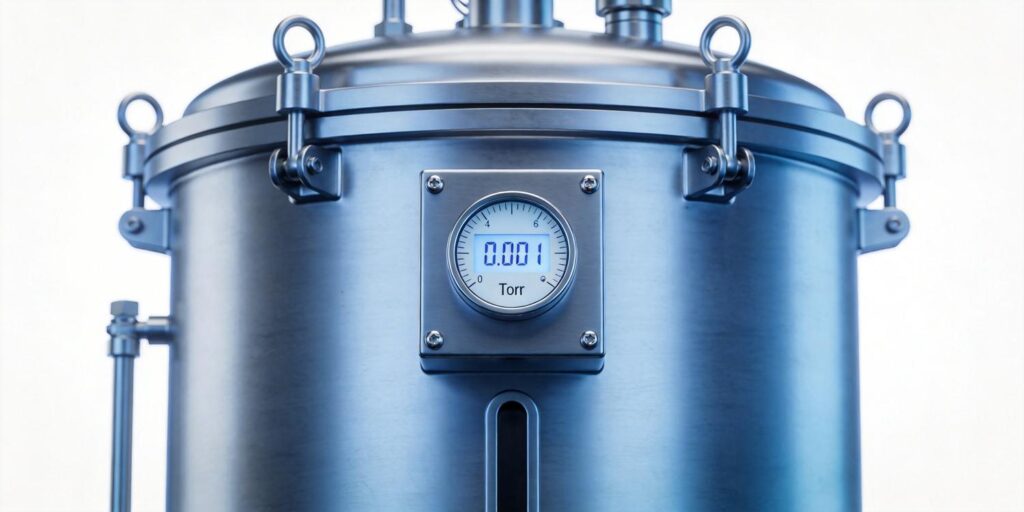 Vacuum gauge mounted on electronics packaging vacuum chamber