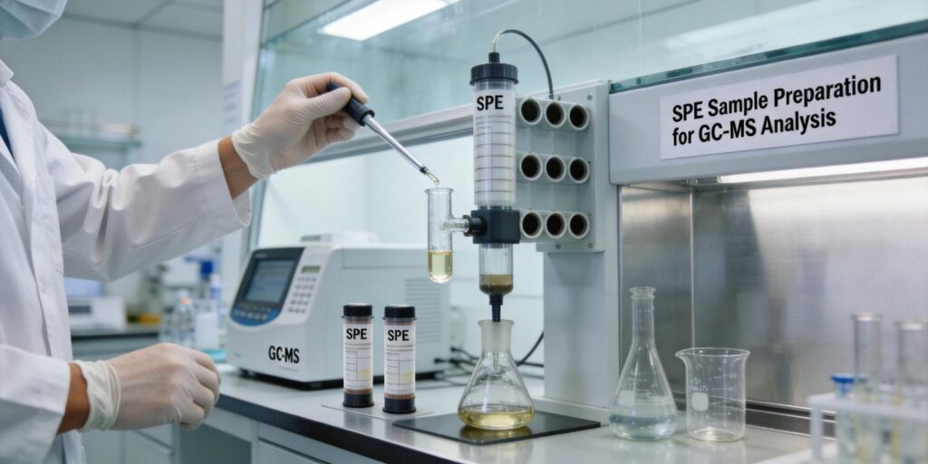 SPE cleanup workflow preparing environmental samples for GC-MS