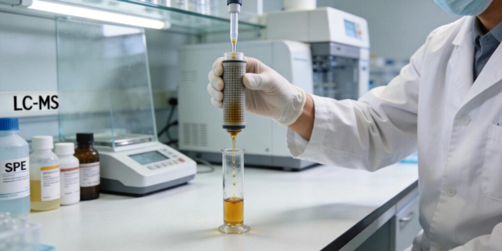 SPE cartridge removing lipids from fatty food extracts before analysis