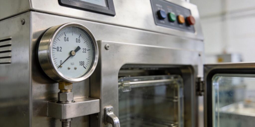Vacuum gauge mounted on food vacuum packaging machine